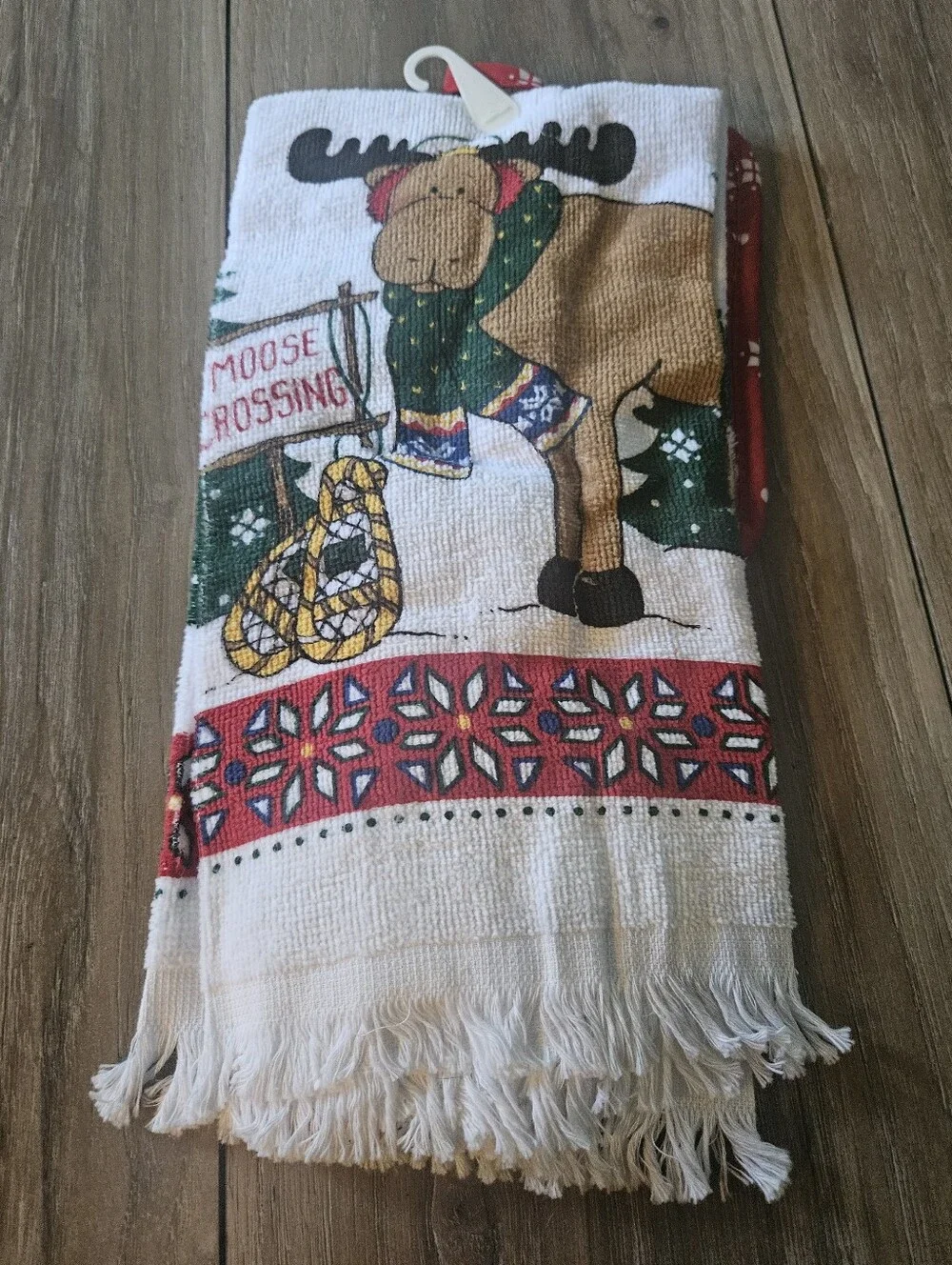 Holiday Moose Pot Holder and Towel Set - Red, Green, White